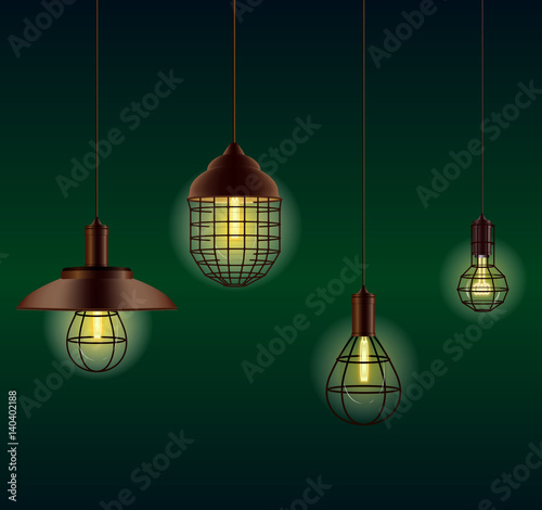 Old Pendant  Lanterns - Vector Illustration