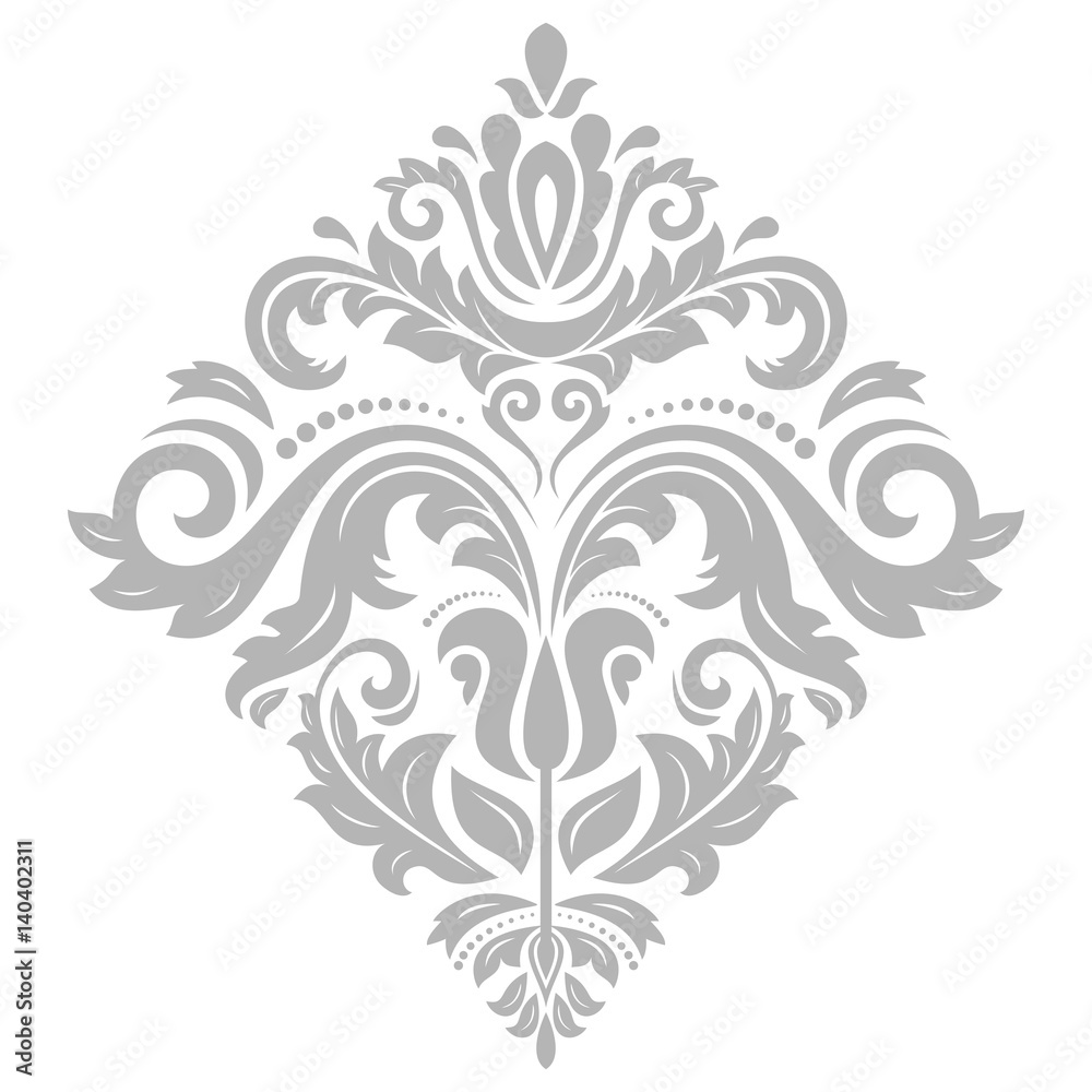 Elegant silver square ornament in the style of barogue. Abstract traditional pattern with oriental elements Elegant silver square ornament in the style of barogue. Abstract traditional pattern with oriental elements