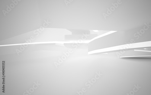 Abstract white interior of the future, with neon lighting. 3D illustration and rendering