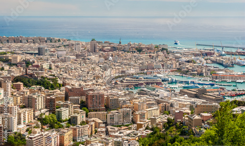 Aerial view of Genoa downtown seen from surrounding hills