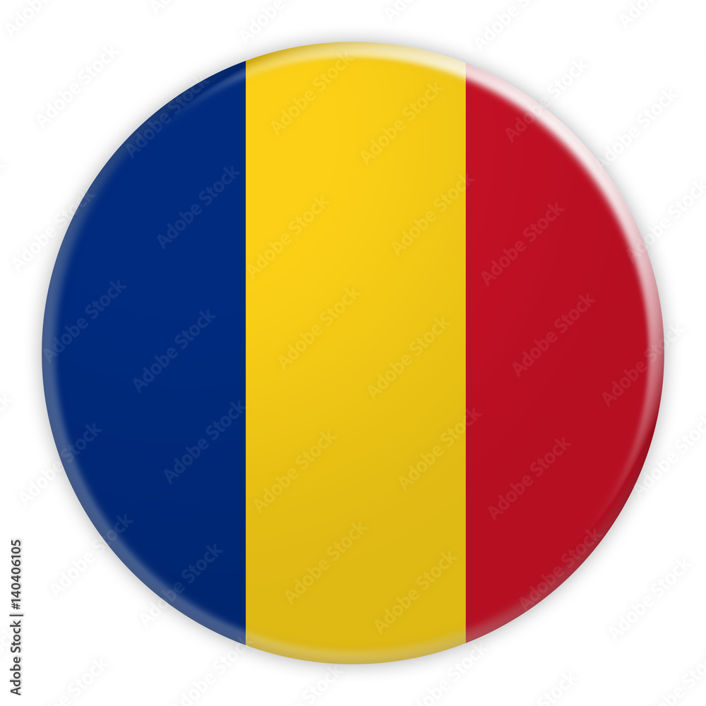 Fototapeta premium Romania Flag Button, News Concept Badge, 3d illustration on white background