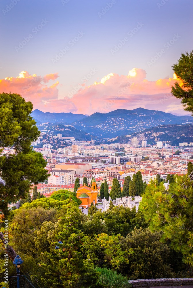 Φωτογραφία Sunset aerial view of Nice, Cote d'Azur, French Riviera, France