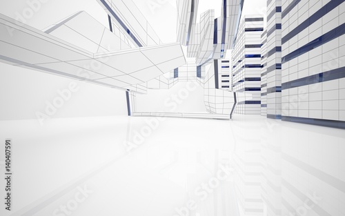 Abstract architectural background drawing of modern buildings with blue lines. 3D illustration and rendering