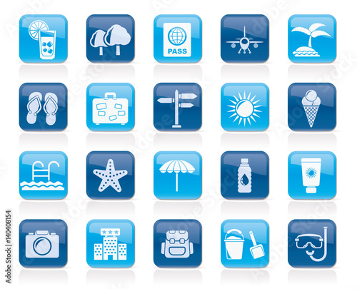 summer, vacation and beach icons - vector icon set