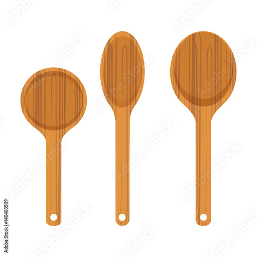 Set of wooden kitchen spoon icon isolated on white background