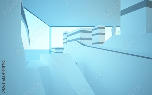 Abstract white interior of the future with glass. 3D illustration and rendering