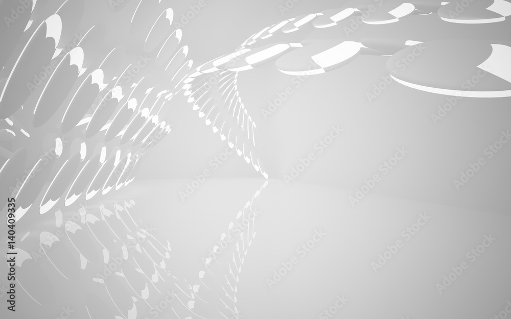 Abstract smooth white interior of the future. Night view from the backlight. Architectural background. 3D illustration and rendering Abstract smooth white interior of the future. Night view from the backlight. Architectural background. 3D illustration and rendering