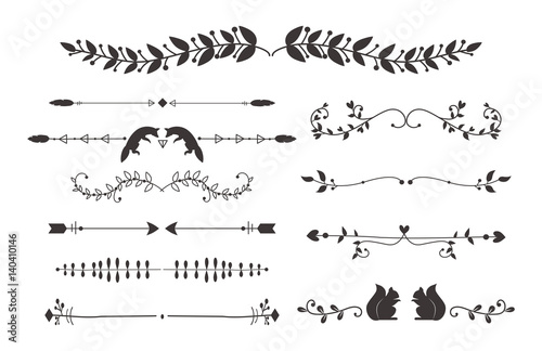 Collection of vector dividers calligraphic style vintage border frame design decorative illustration element.