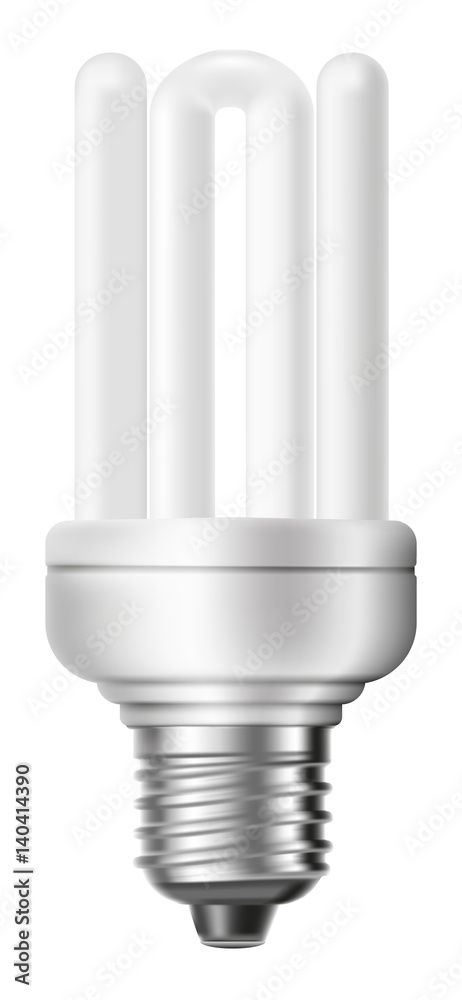 Fluorescent energy saving light bulb isolated on white background. 3D illustration. Fluorescent energy saving light bulb isolated on white background. 3D illustration.
