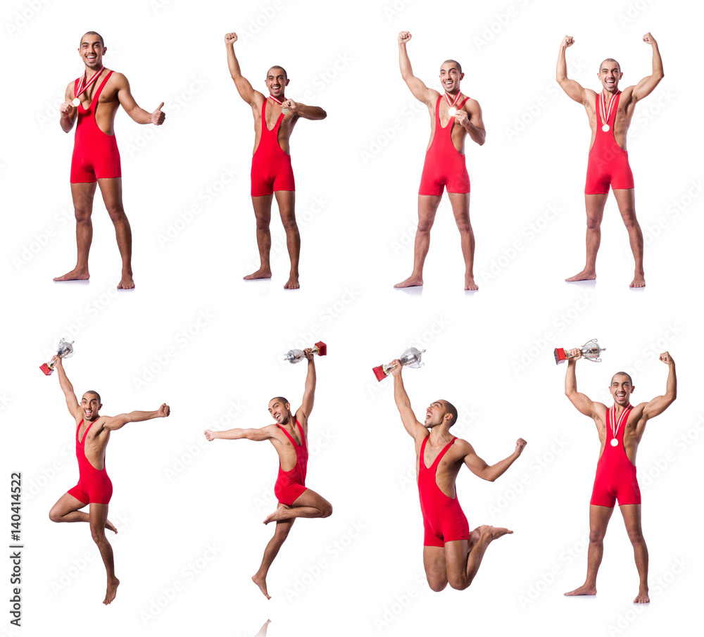 Young wrestler isolated on the white Young wrestler isolated on the white