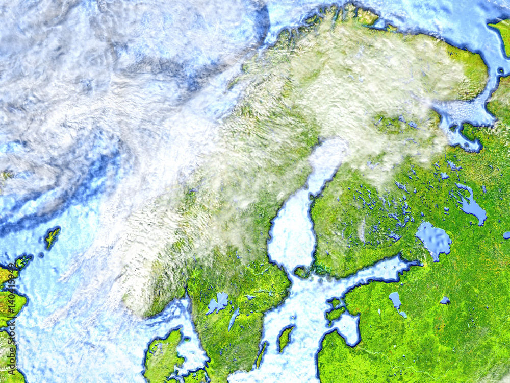 Scandinavian Peninsula on Earth - visible ocean floor