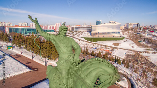 Monument to Salavat Yulaev in Ufa at winter aerial view photo