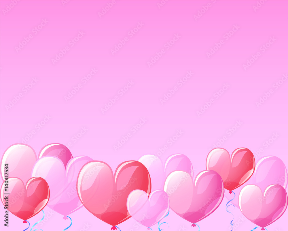 Heart air balloons on pink banner background for St Valentine Day.