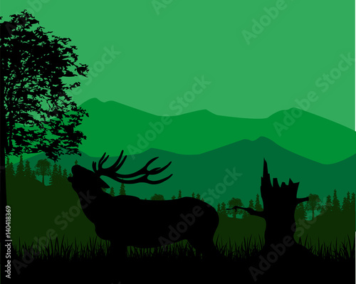 Silhouette of the deer in mountain © santa43