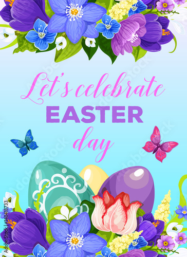 Easter paschal eggs flowers vector greeting poster