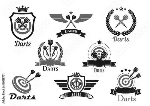 Darts sport club awards emblems or vector icons