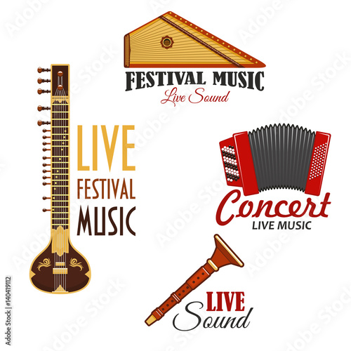 Musical instruments vector icons for music concert