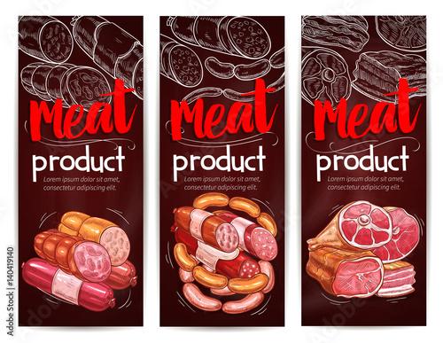 Butcher shop meat sausages vector banners
