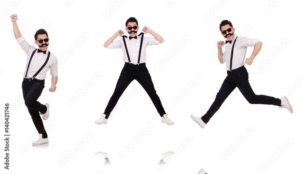 Fototapeta premium Young man with moustache isolated on white