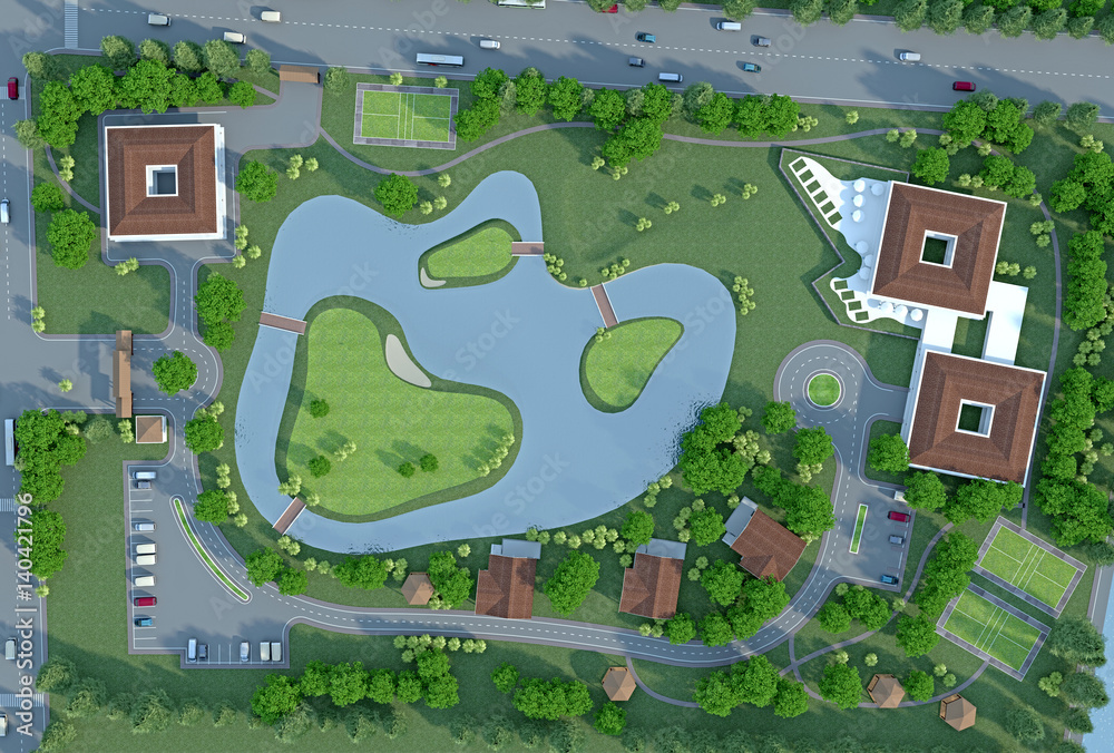 Territory golf club top view 3d rendering