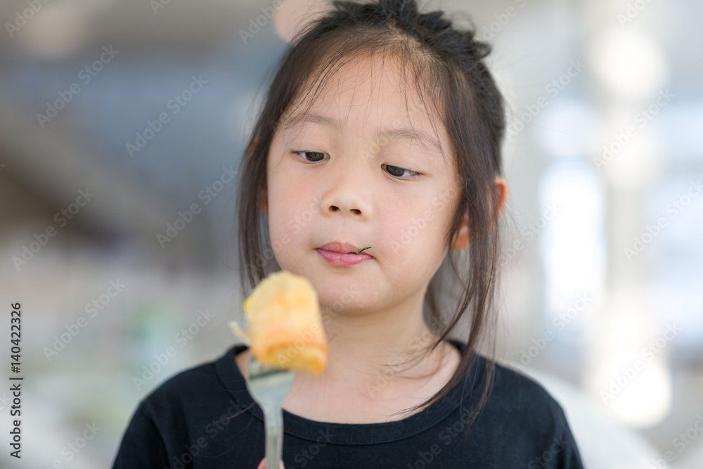 Asian Child Enjoy Eating Food, Fried Spring Roll Asian Child Enjoy Eating Food, Fried Spring Roll
