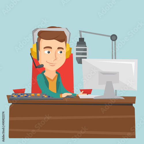 Male dj working on the radio vector illustration