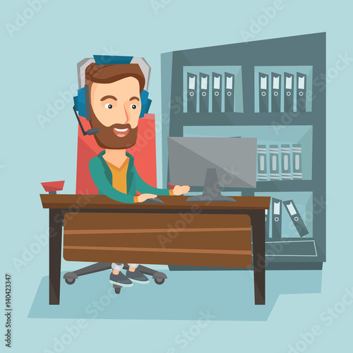 Man playing computer game vector illustration.