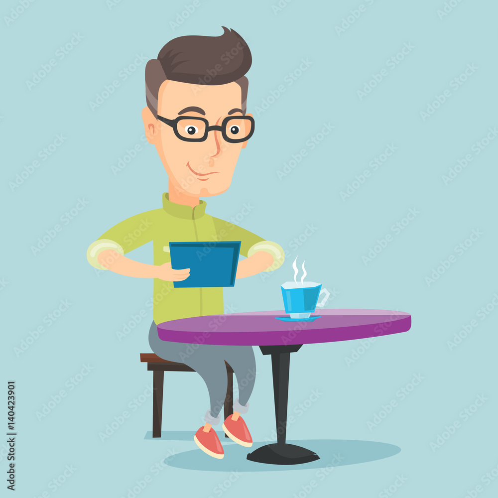 Man surfing in the social network in cafe. Man surfing in the social network in cafe.