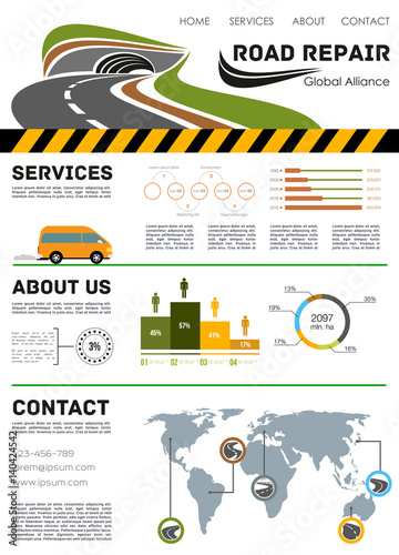Road construction service vector landing page