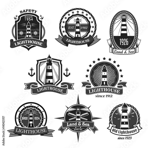 Lighthouse vector nautcal icons set