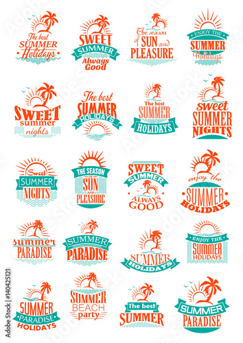 Summer holidays or vacation trip vector icons