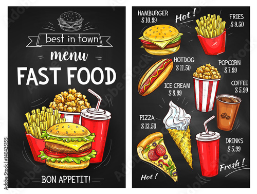 Fast food menu price vector sketch template