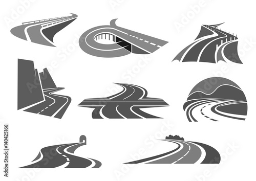 Roads and highways isolated vector icons