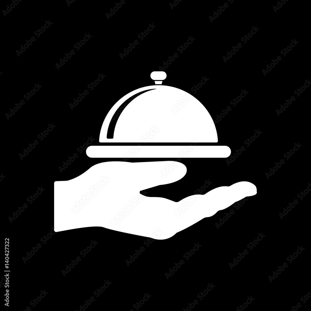 Fototapeta premium Tray in hand icon. Restaurant, service, banquet, lunch symbol. Flat design. Stock - Vector illustration