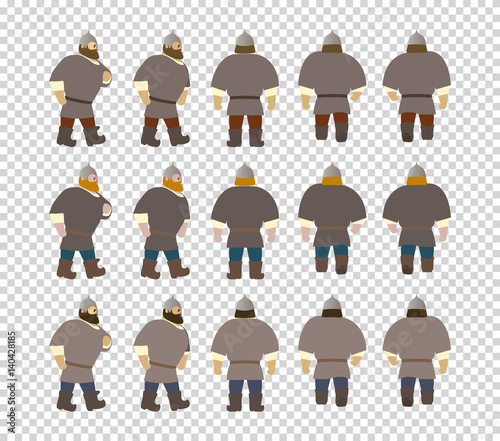 A set of cartoon characters Russian warriors. Fantastic heroes of old national legends. Characters of Slavic tales and epic. A sample from the thematic collection for design. Vector illustration EPS10