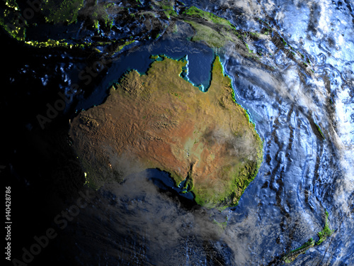 Australia and New Zealand on Earth - visible ocean floor