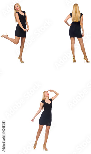 Collage of woman in fashion look isolated on white