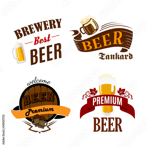 Beer pub vector isolated icons for brewery bar