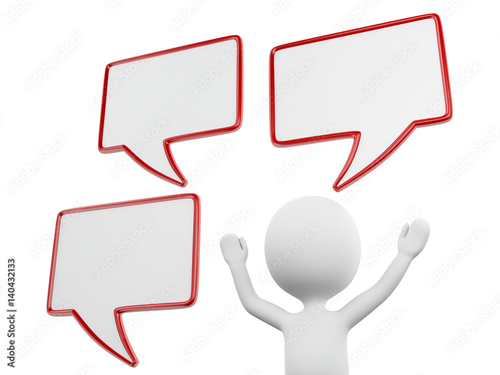 3d White person with empty speech bubbles 3d White person with empty speech bubbles