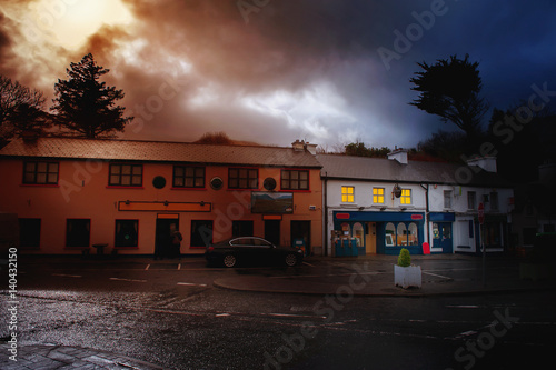 Deep night in a small town street of County Galway, Ireland