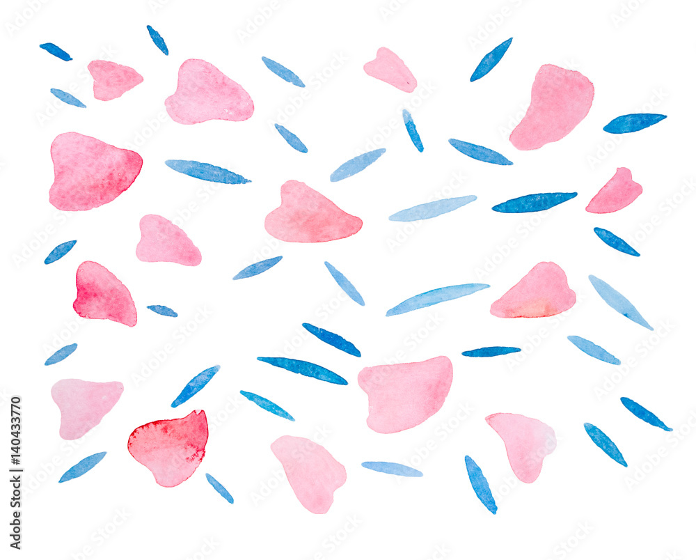 Watercolor hearts and leaves pattern, clipping mask technique Watercolor hearts and leaves pattern, clipping mask technique