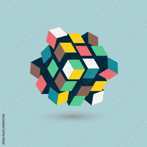 Abstract 3d cubes form, team building concept, vector illustration
