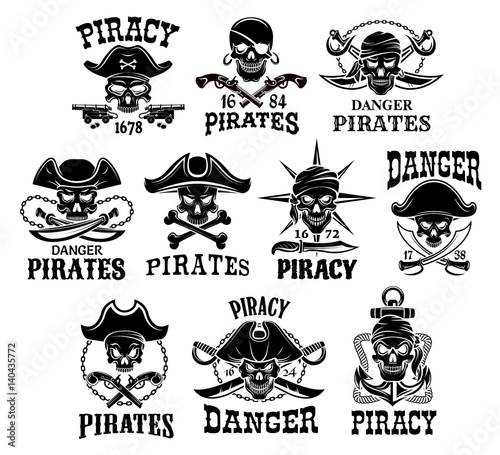 Pirate or Jolly Roger vector icons set