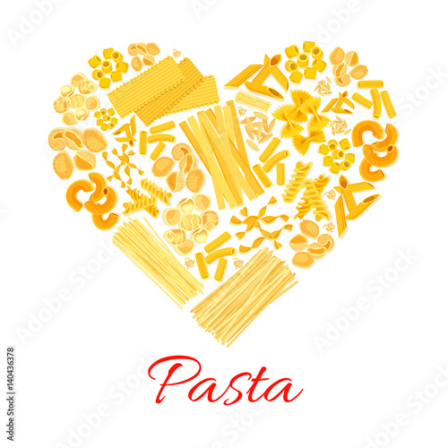 Pasta and Italian macaroni vector heart poster