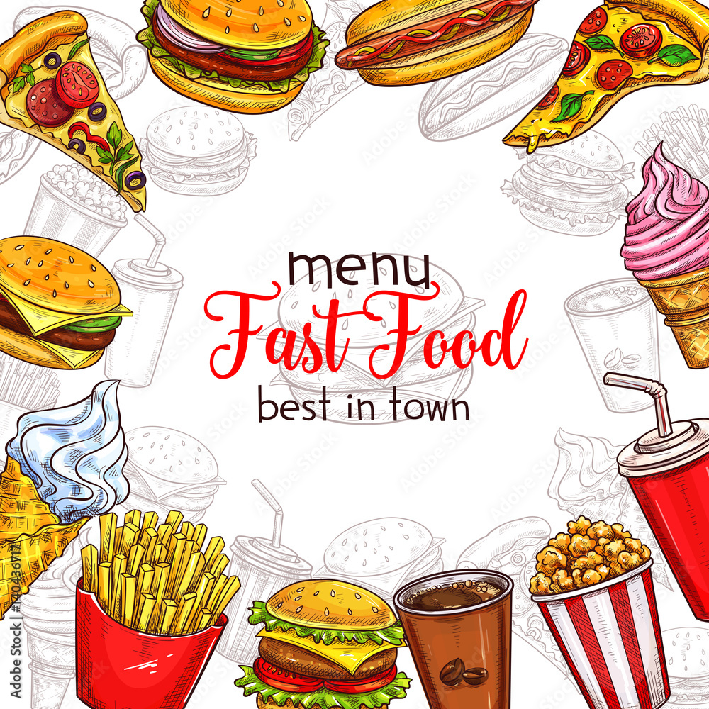 Fast food vector sketch menu template Stock Vector | Adobe Stock
