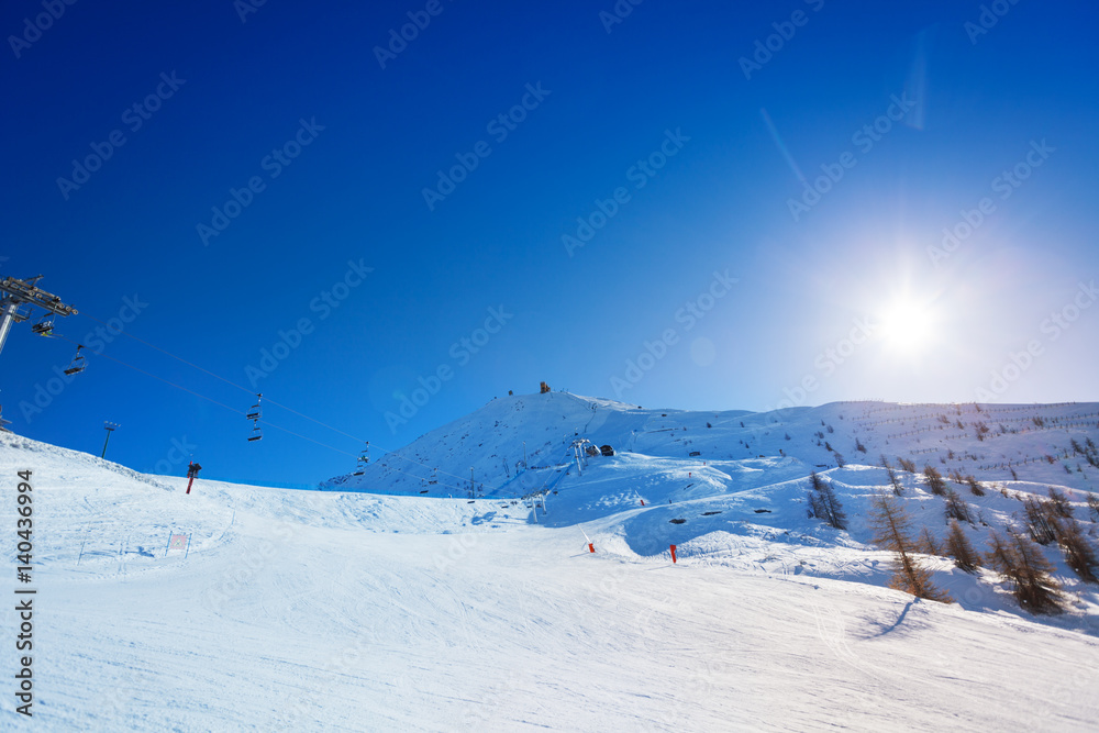 Beautiful mountain scene at alpine ski resort