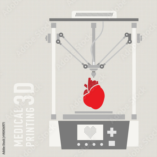 Medical printer for human organs replicated. 3D Bio-printer. Vector