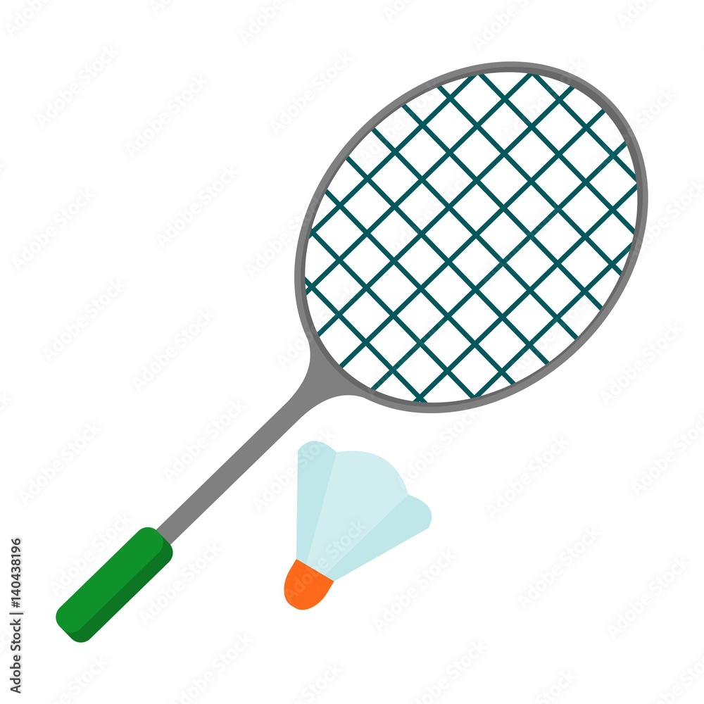 badminton racket icon. Flat vector cartoon illustration. Objects isolated  on a white background. Stock Vector | Adobe Stock