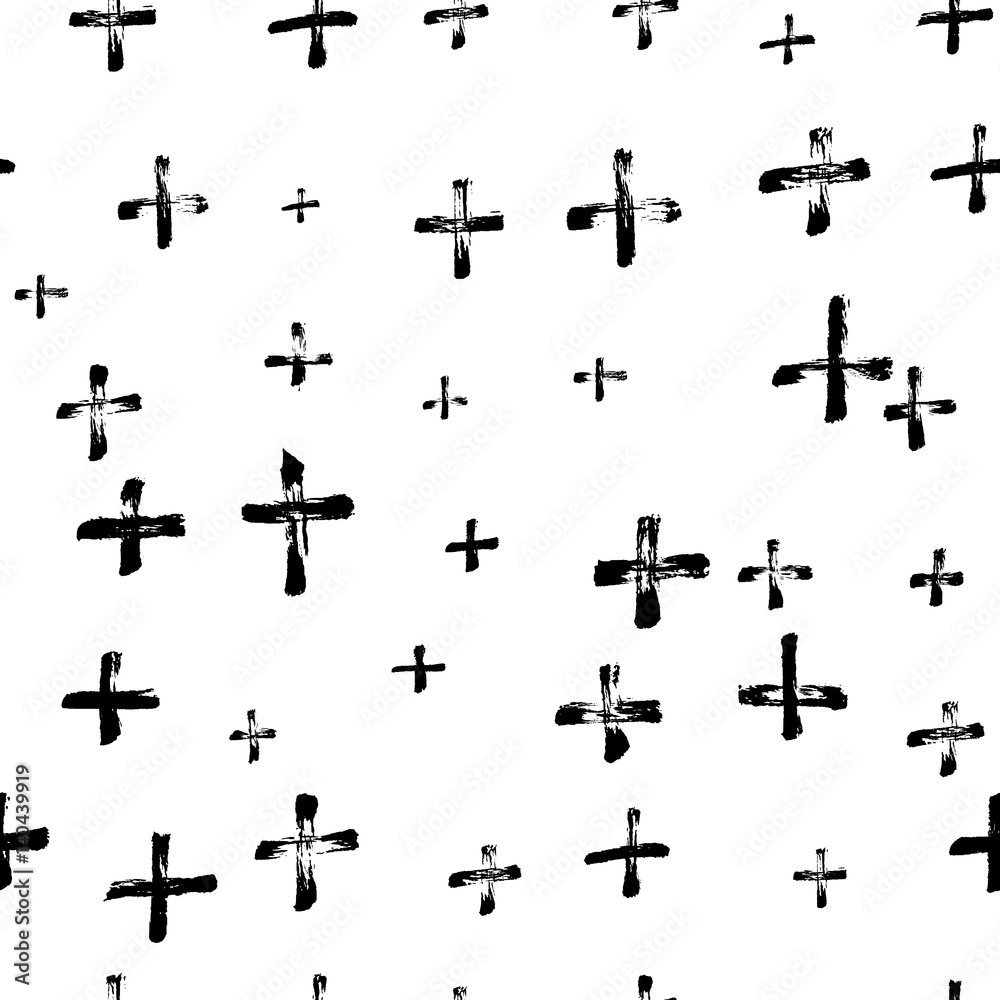 Hand-drawn grunge pattern with a dry brush using black ink. Pattern made of geometric shapes, strokes and spots. Vector background can be used in printing, fabric, packaging, fashion, wraping