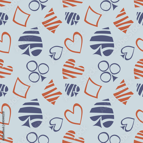 Seamless vector pattern with icons of playings cards. background with hand drawn symbols. Decorative repeat ornament. Series of Gaming and Gambling Seamless vector Patterns.